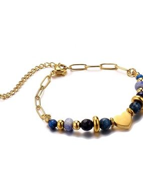 Gold plated Heart & Blue Bead Bracelet - Women Jewelry
